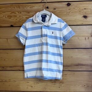 Polo Ralph Lauren Kids Striped Polo Shirt Light Blue White Size 6 Short Sleeve